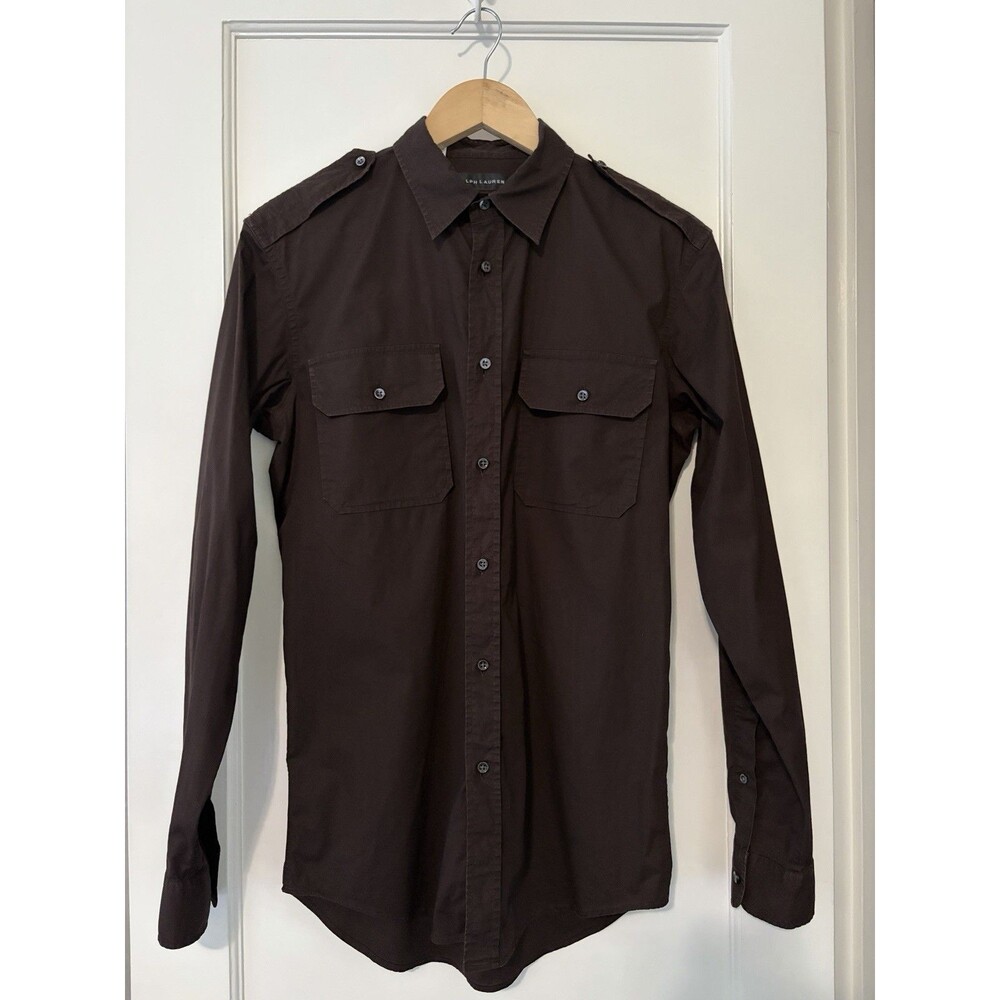 Ralph Lauren Black Label Shirt M Espresso Brown Safari Military Epaulet Italy